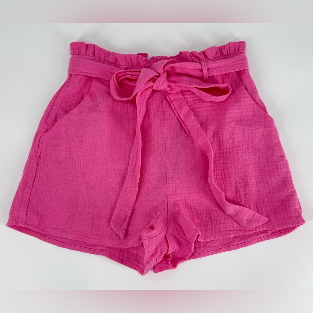 Lulus NWT Friendship Bright Pink Paperbag Waist Shorts, Size XS - Picture 7 of 15